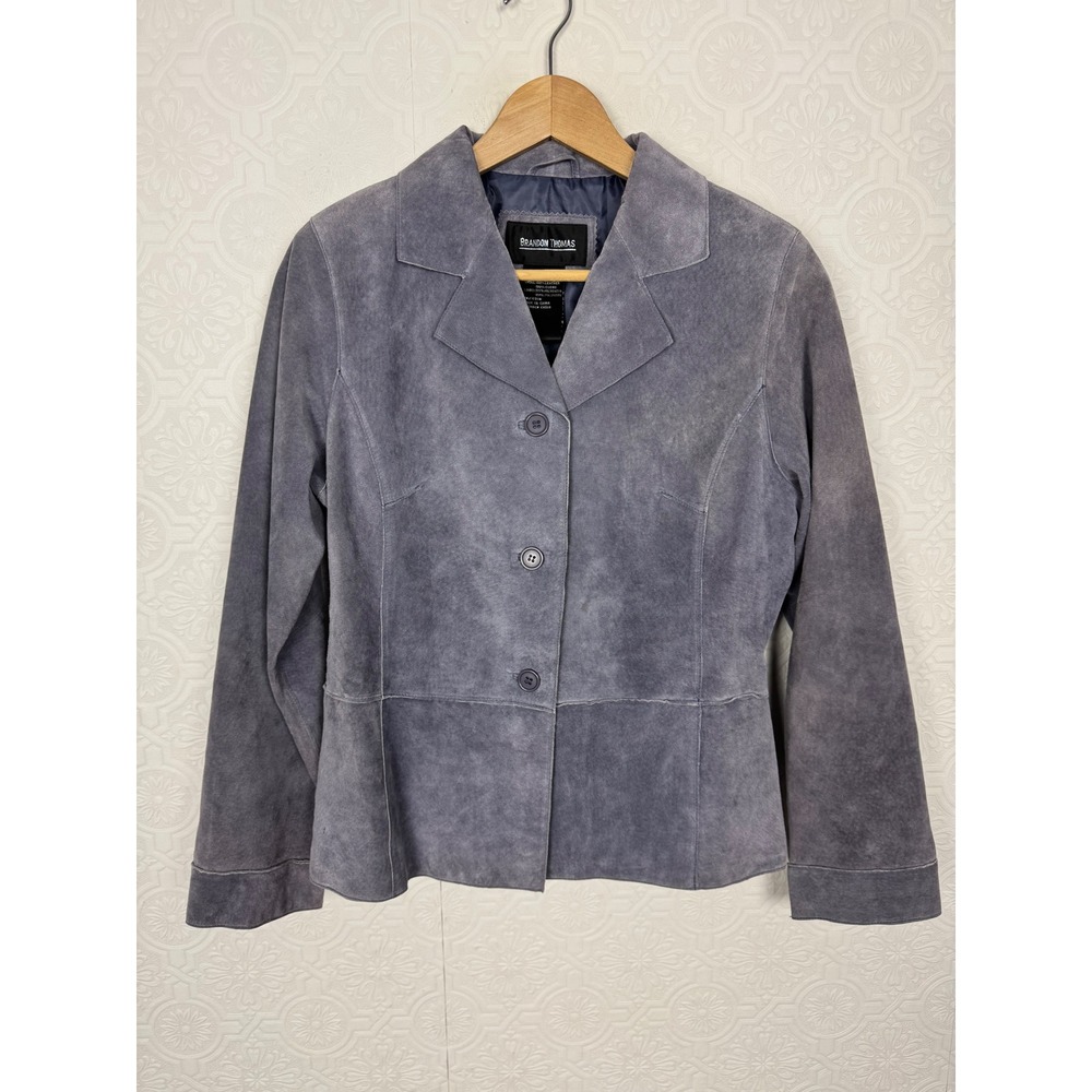 Brandon Thomas Vintage 90s Y2K Blue Gray Suede Leather Blazer Jacket Medium